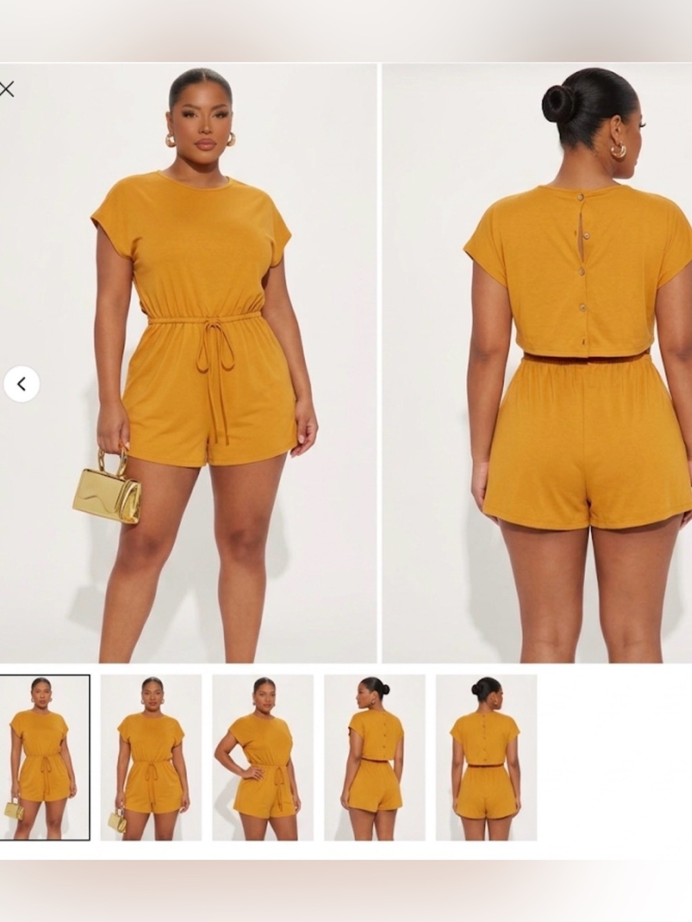 SHEIN Mustard Short Sleeve Drawstring Romper